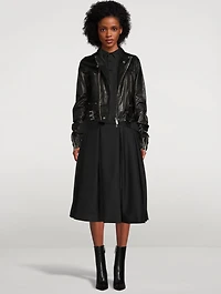 Ruched Leather Moto Jacket