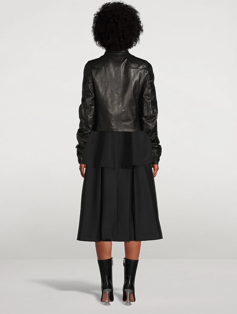 Ruched Leather Moto Jacket