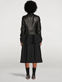 Ruched Leather Moto Jacket