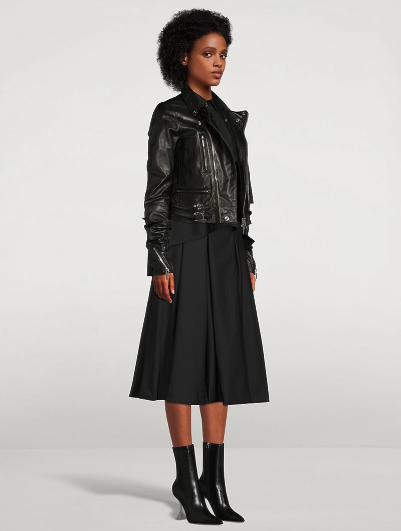 Ruched Leather Moto Jacket