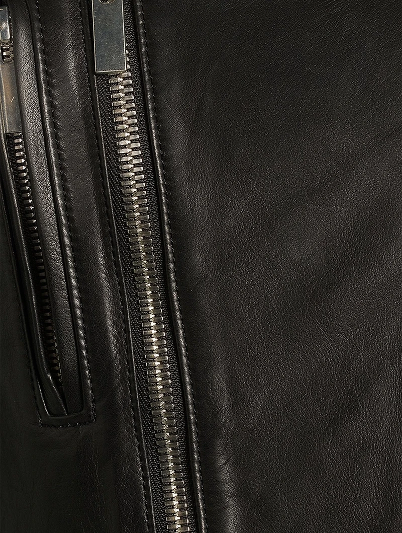 Ruched Leather Moto Jacket