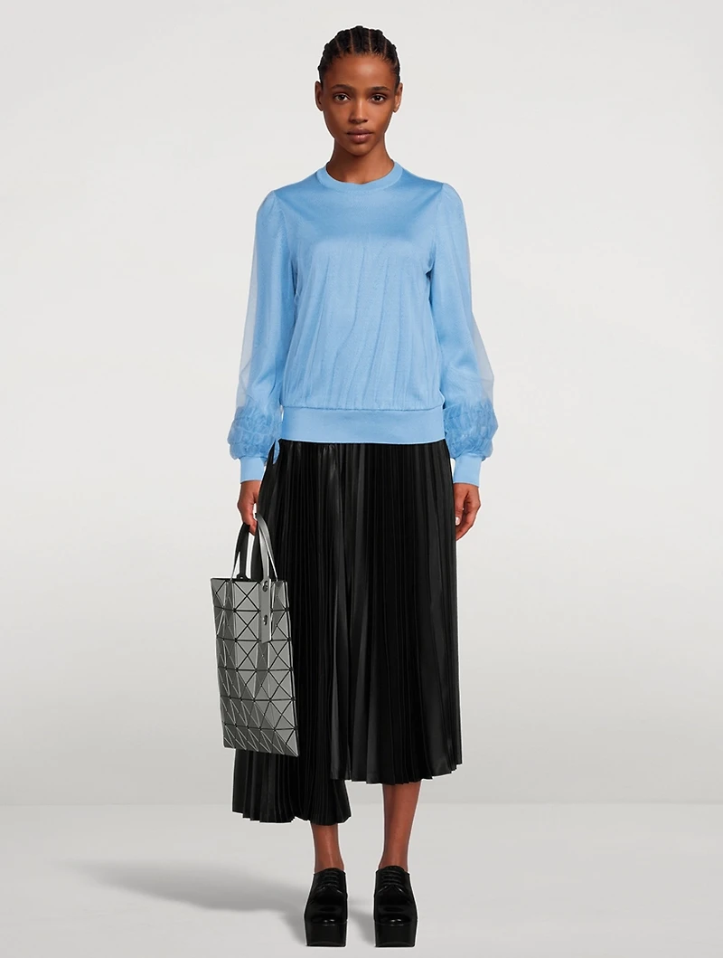 Silk Sweater With Tulle Overlay