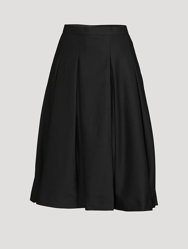 High-Waisted Wool Gabardine Midi Skirt