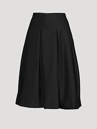 High-Waisted Wool Gabardine Midi Skirt