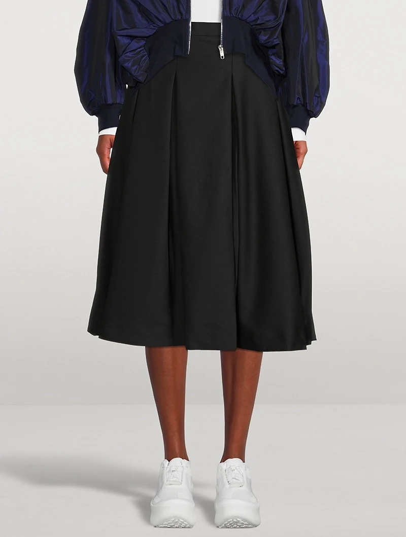 High-Waisted Wool Gabardine Midi Skirt