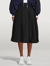 High-Waisted Wool Gabardine Midi Skirt