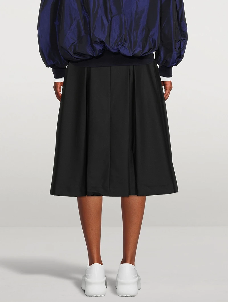 High-Waisted Wool Gabardine Midi Skirt