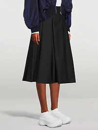 High-Waisted Wool Gabardine Midi Skirt
