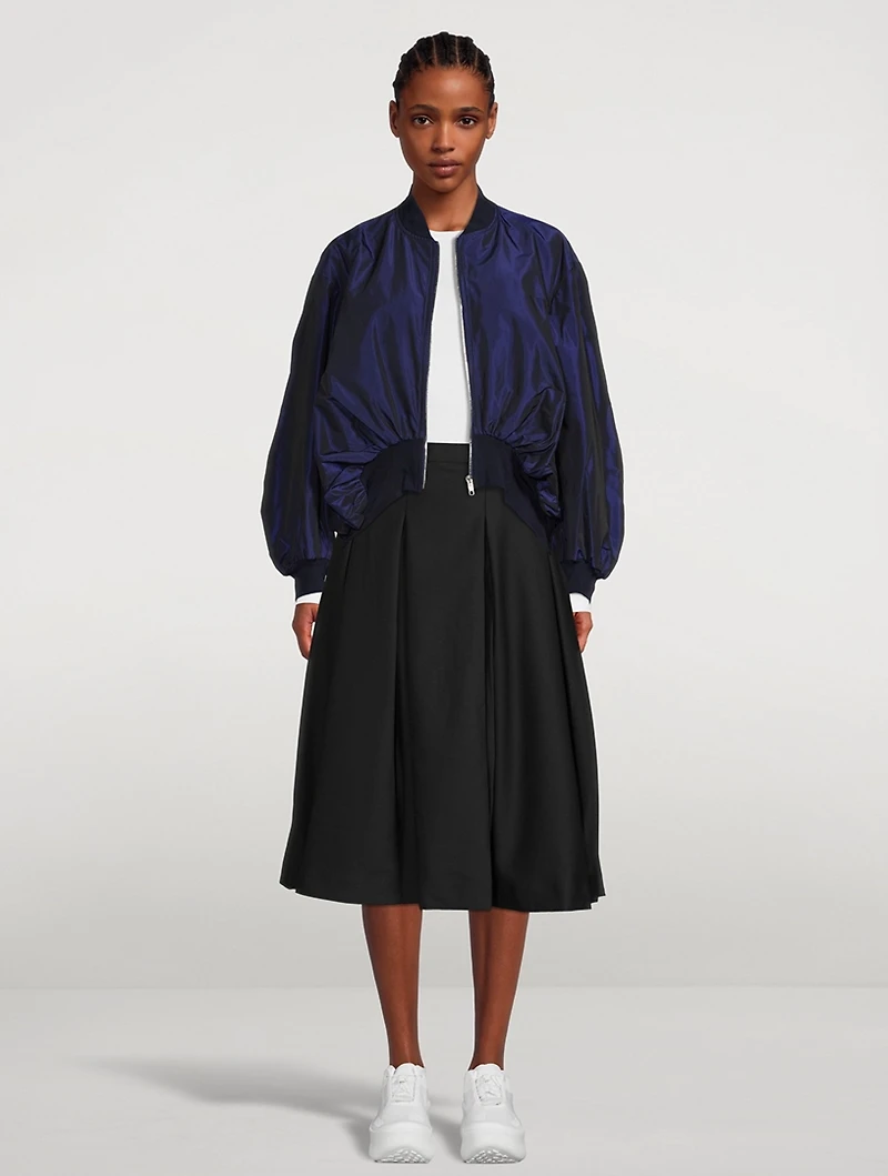High-Waisted Wool Gabardine Midi Skirt