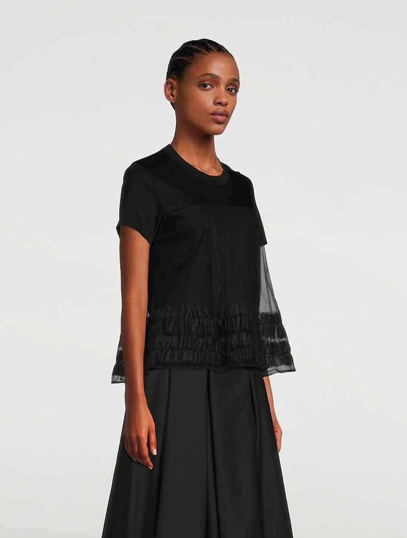 Cotton T-Shirt With Organdy Overlay