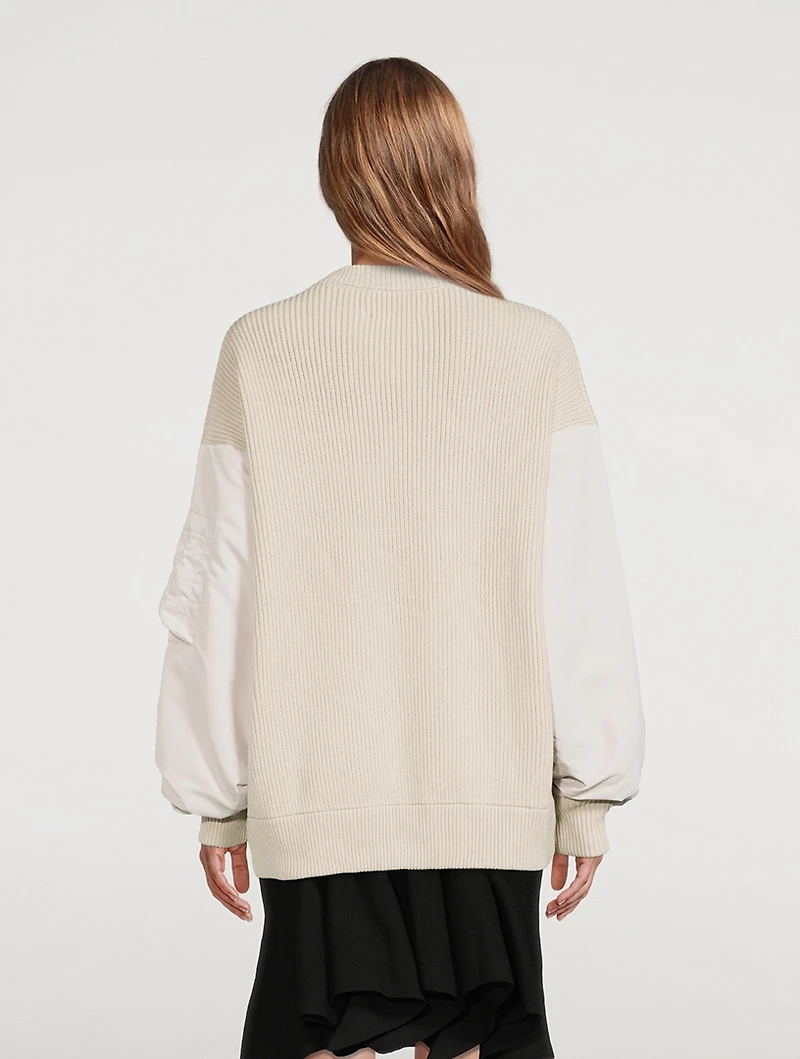 Bomber-Sleeve Rib-Knit Sweater