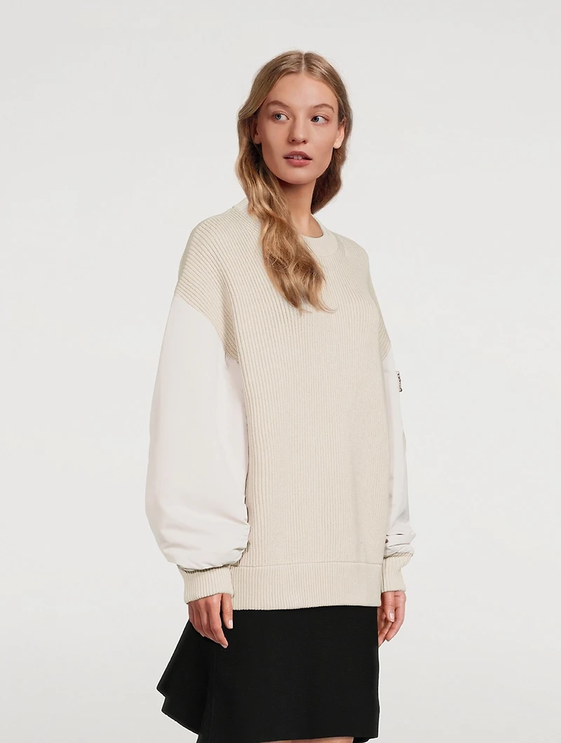 Bomber-Sleeve Rib-Knit Sweater