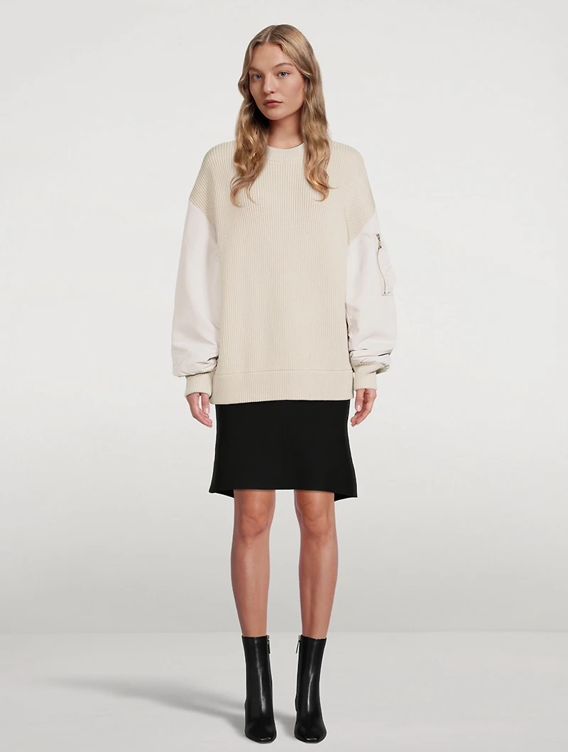 Bomber-Sleeve Rib-Knit Sweater