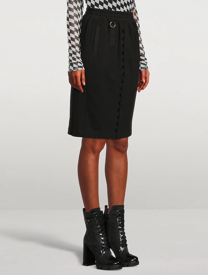 Button-Down Cotton Terry Midi Skirt