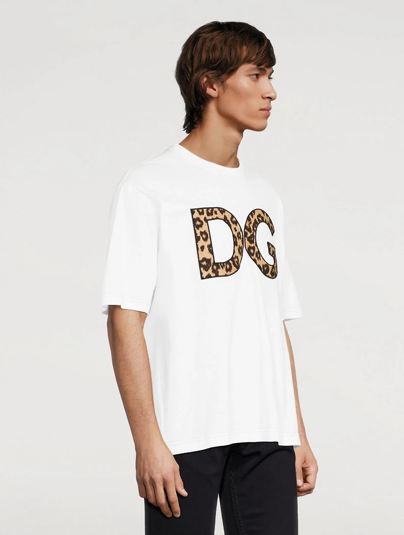 Cotton T-Shirt With Leopard Logo