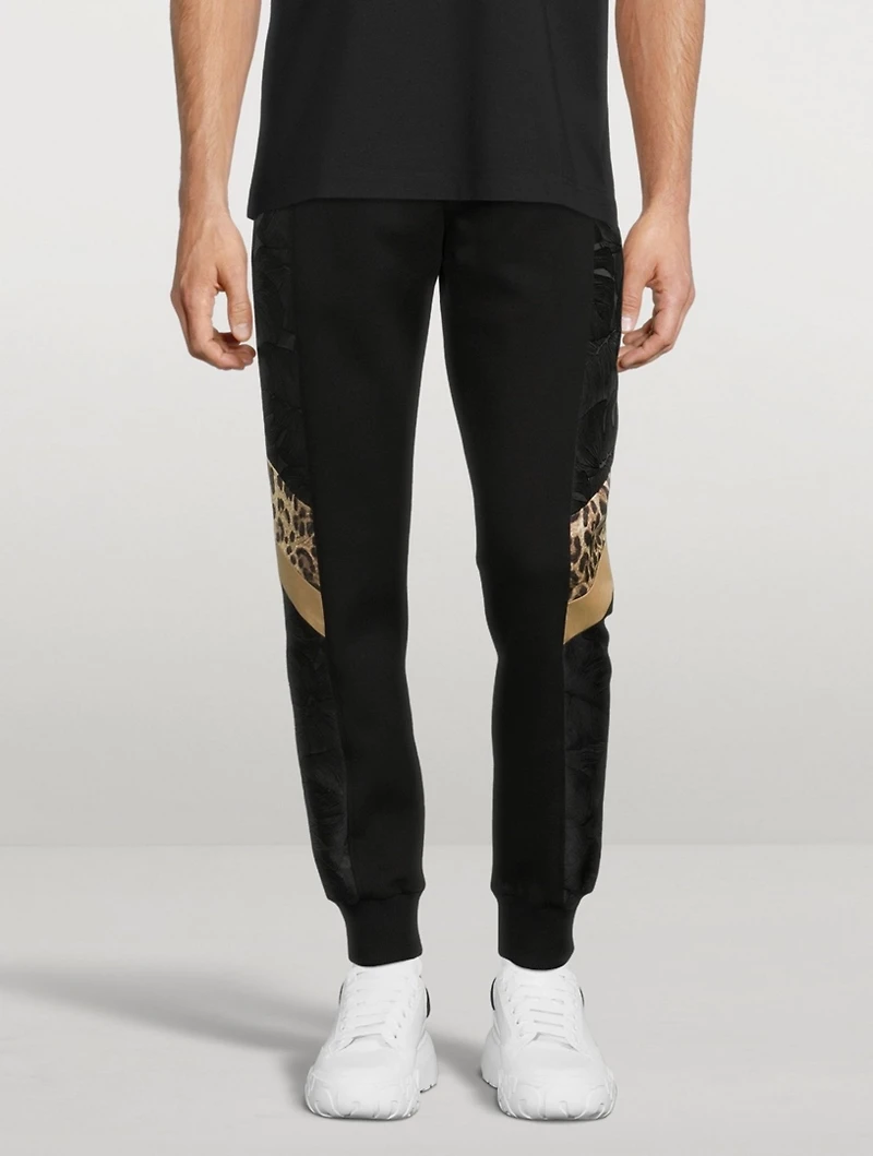 Mixed-Fabric Jogger Pants With Patch