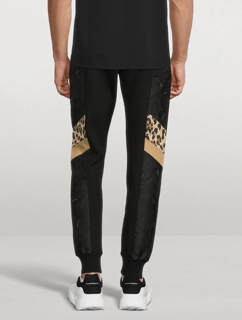 Mixed-Fabric Jogger Pants With Patch