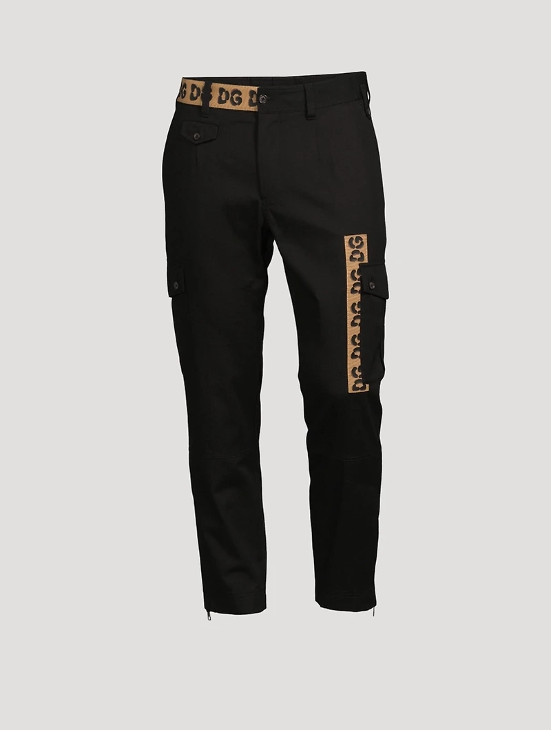 Stretch Cotton Cargo Pants With Patch