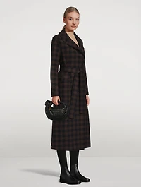 Wool-Blend Long Wrap Coat Gingham Print