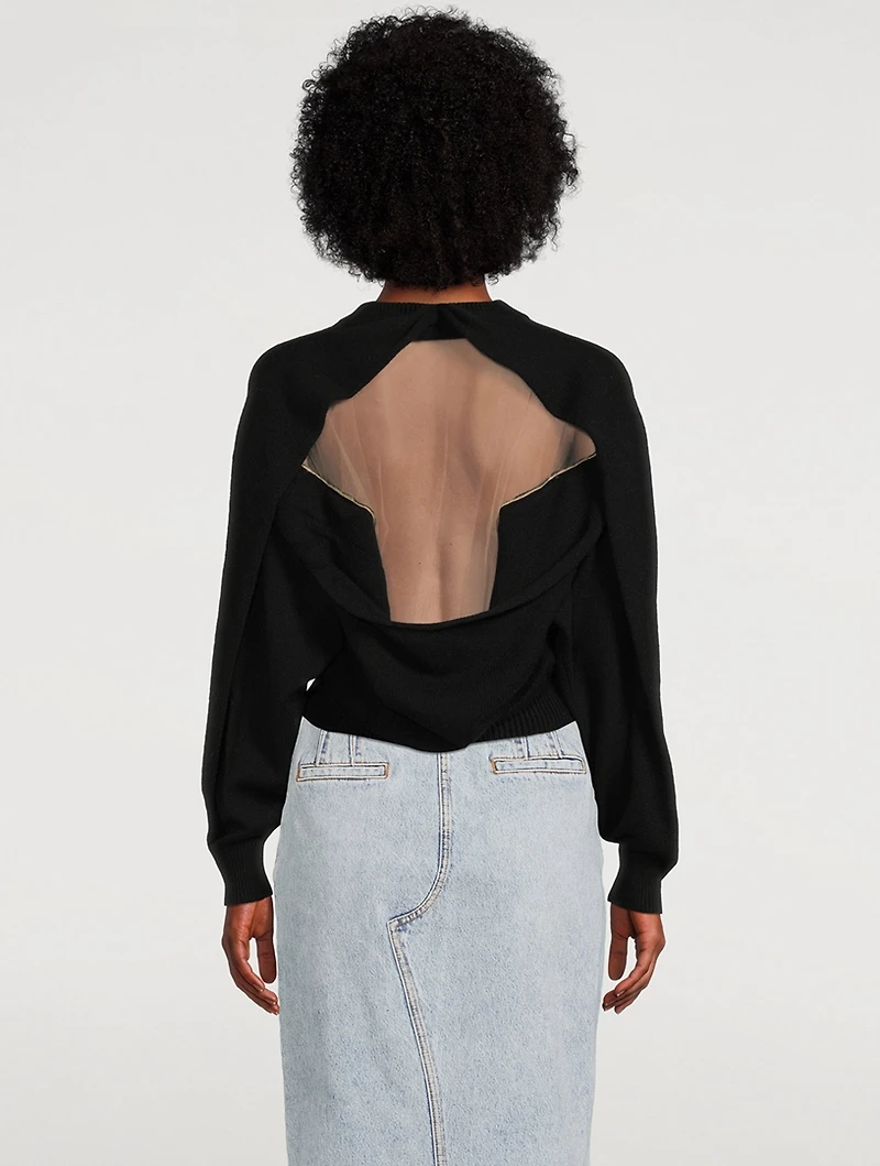 Illusion Tulle Cropped Sweater