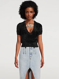 Faux Fur Sweater With Crystal Knot