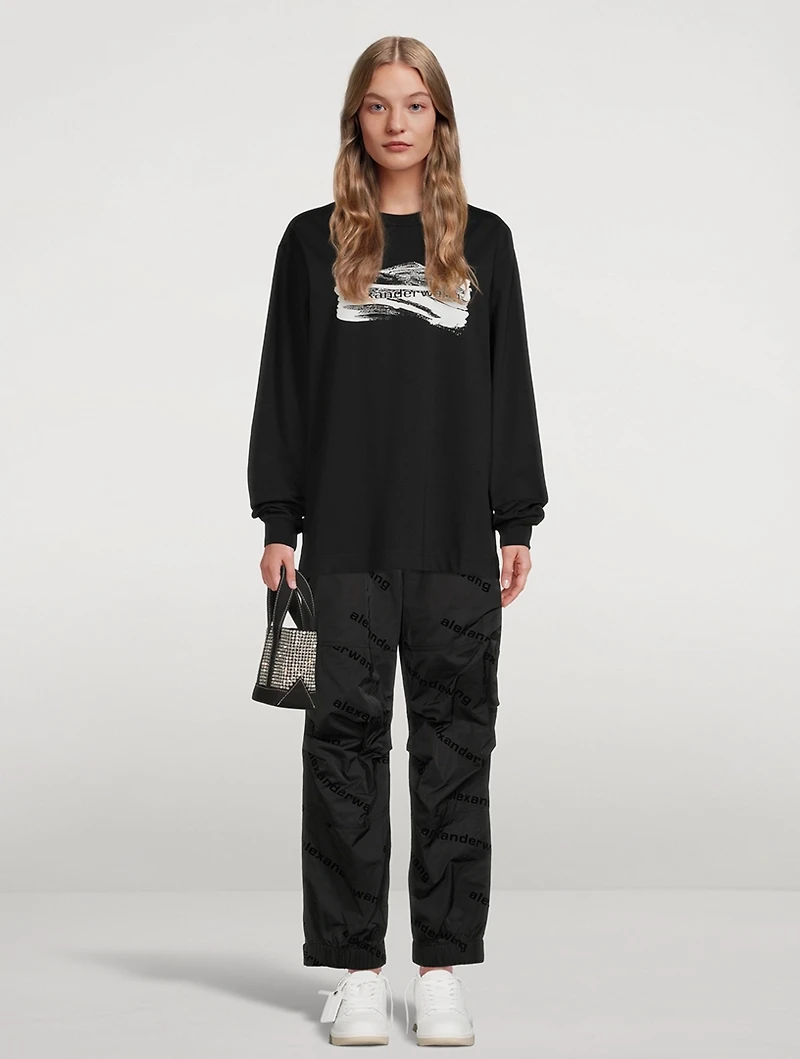 Taffeta Track Pants With Flock Logos