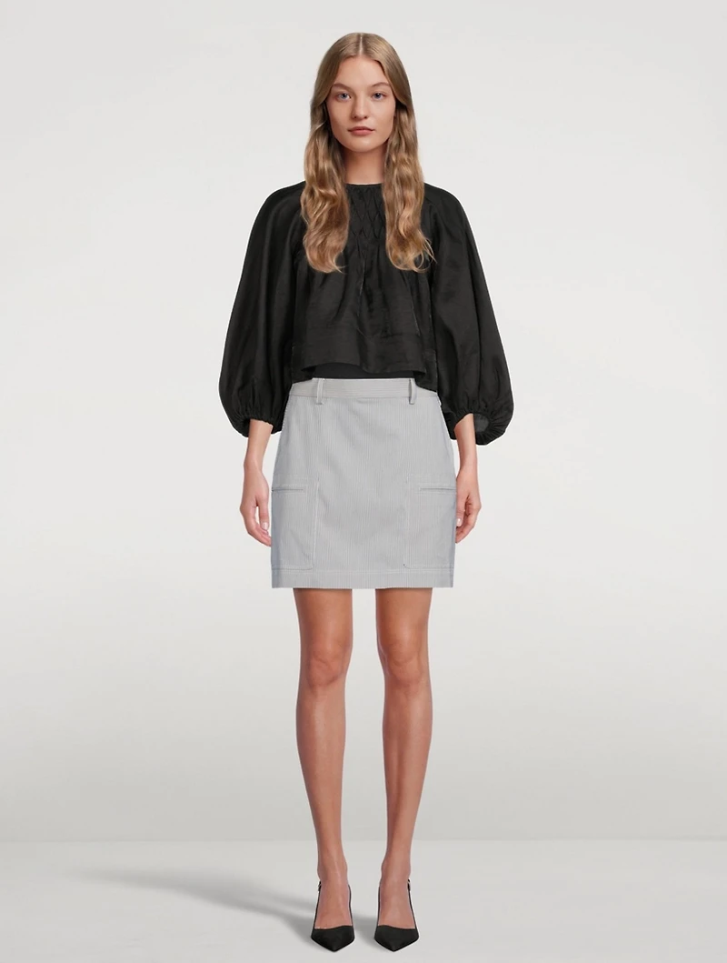 Cotton-Blend Mini Skirt Striped Print
