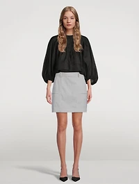 Cotton-Blend Mini Skirt Striped Print