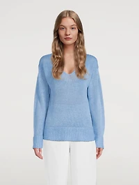 Linen Knit V-Neck Sweater