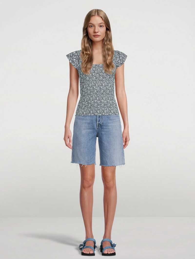 Alicia Printed Smocked Ruffle Top