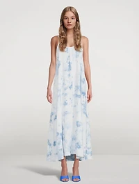 Lila Cotton Long Dress Watercolour Print