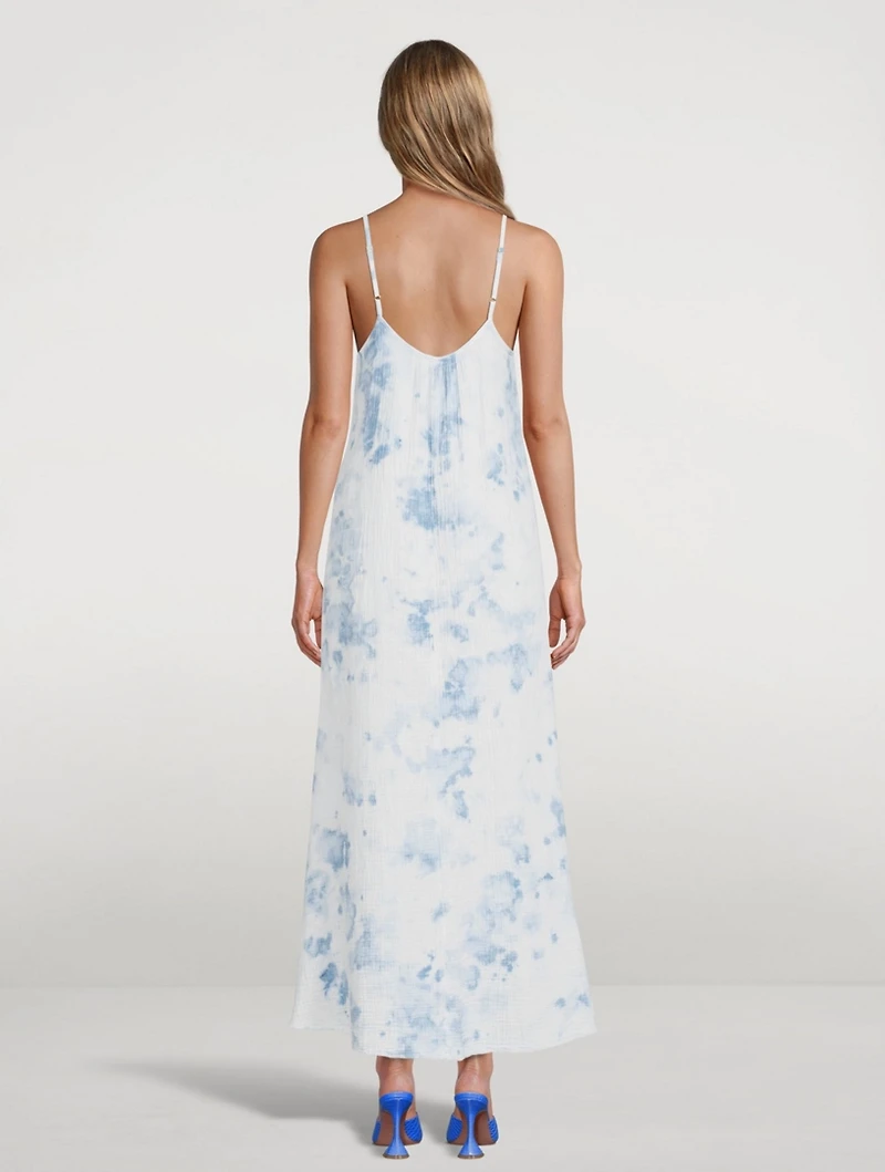 Lila Cotton Long Dress Watercolour Print