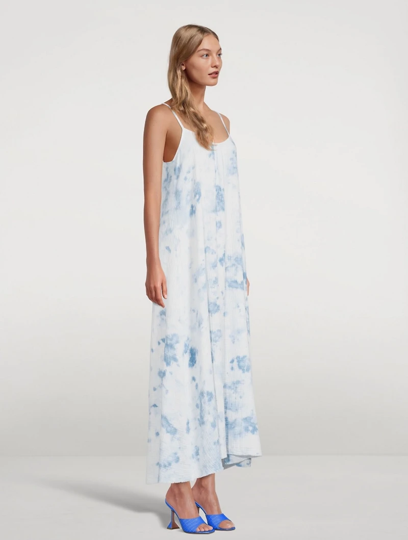 Lila Cotton Long Dress Watercolour Print