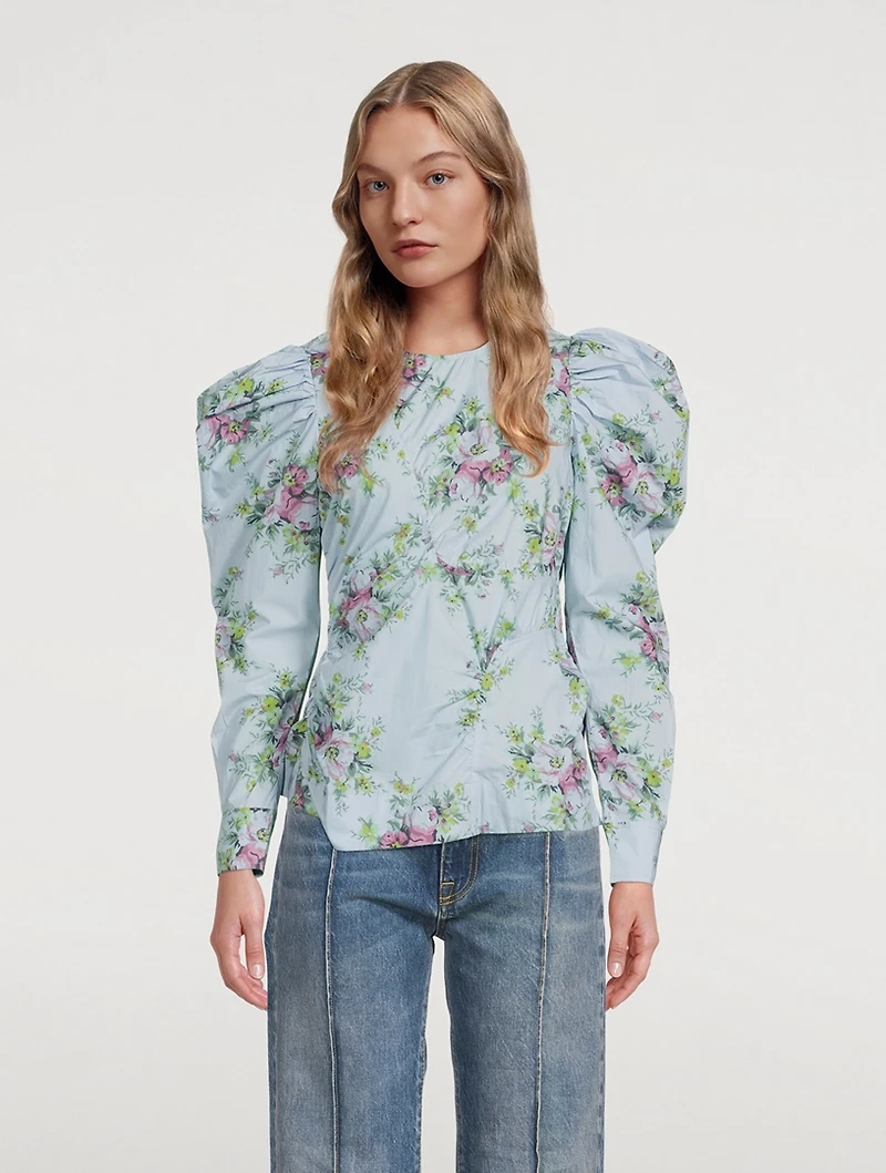 Organic Cotton Puff-Sleeve Top Floral Print