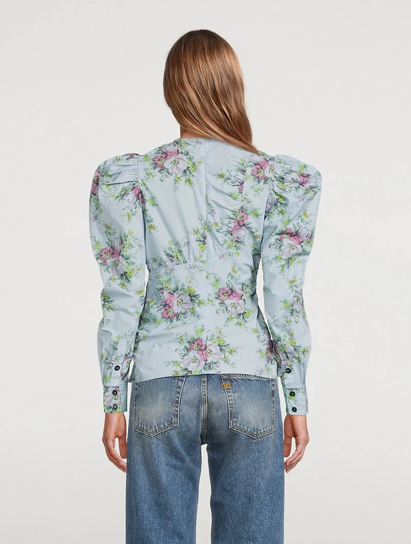 Organic Cotton Puff-Sleeve Top Floral Print