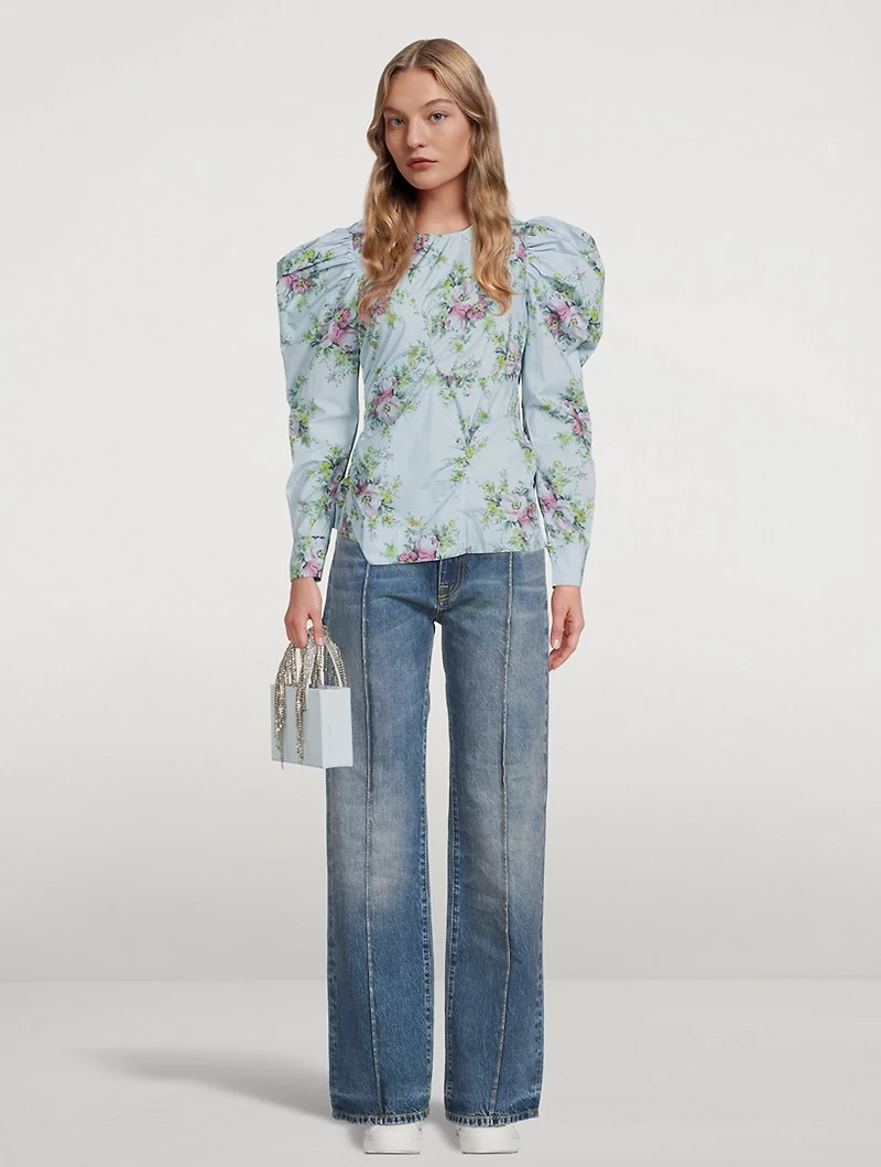 Organic Cotton Puff-Sleeve Top Floral Print