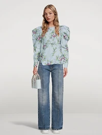 Organic Cotton Puff-Sleeve Top Floral Print