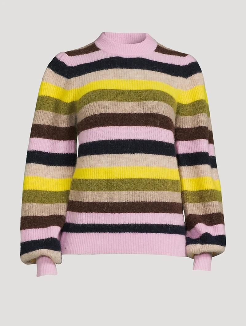 Puff-Sleeve Striped Sweater