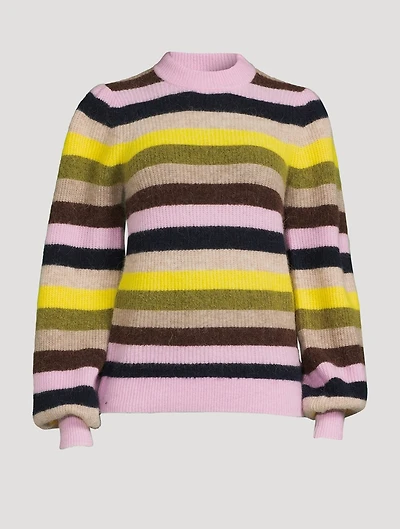 Puff-Sleeve Striped Sweater
