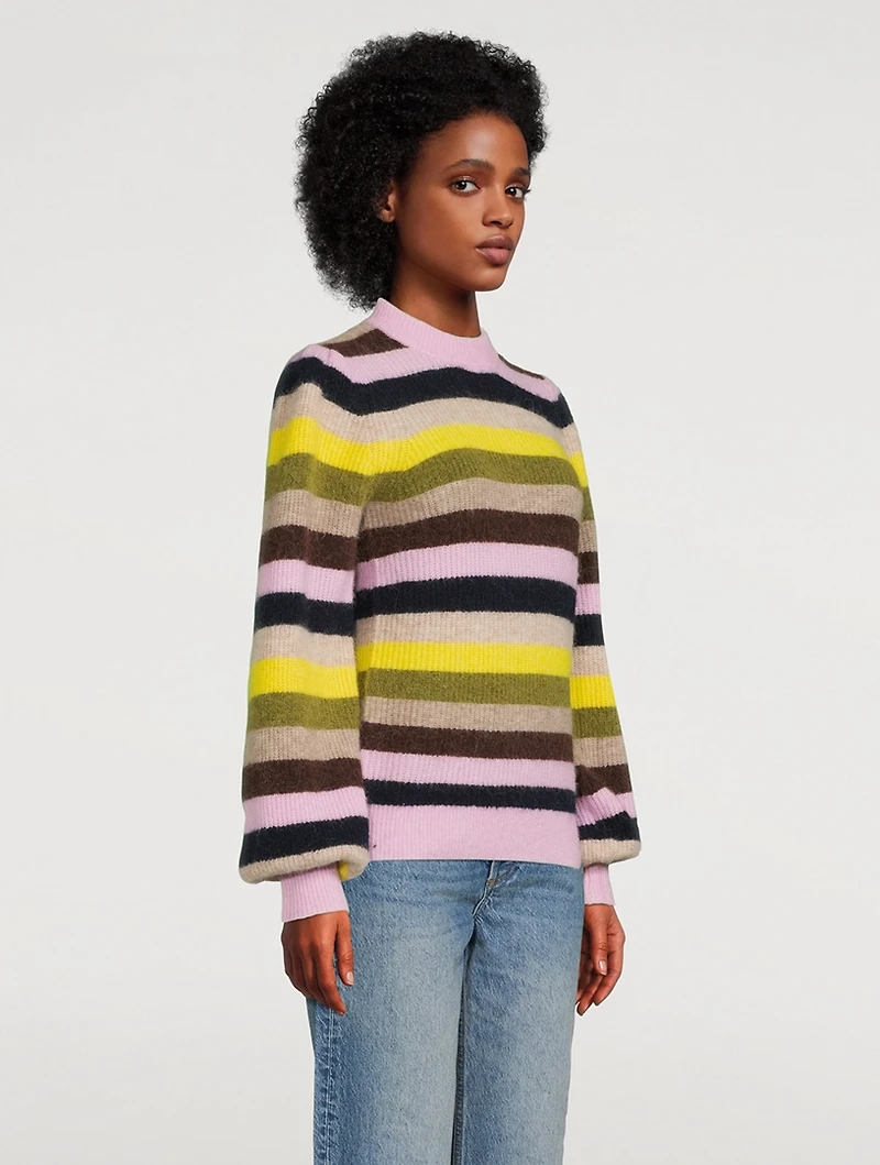 Puff-Sleeve Striped Sweater