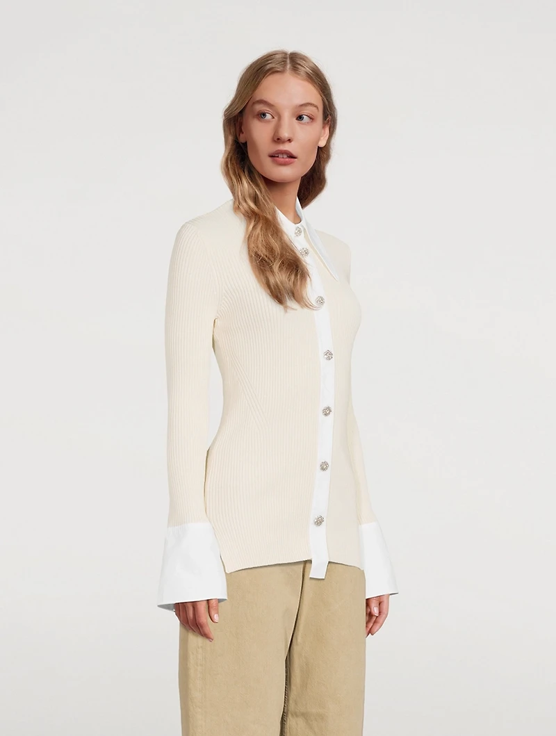 Melange Knit Shirt With Crystal Buttons