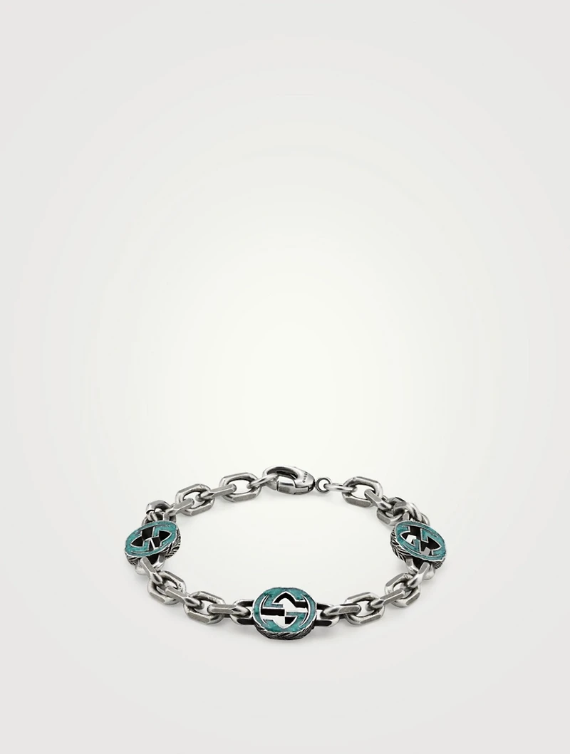 Interlocking G Sterling Silver Enamel Bracelet