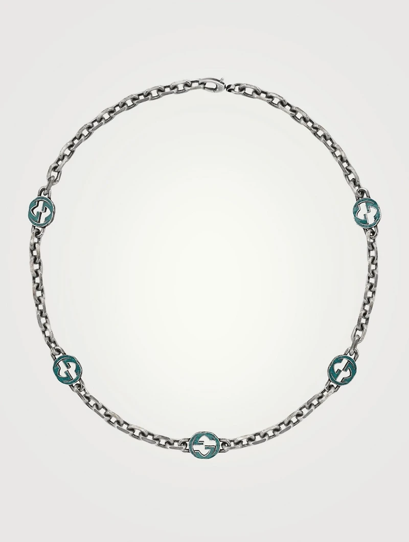 Interlocking G Sterling Silver Enamel Necklace