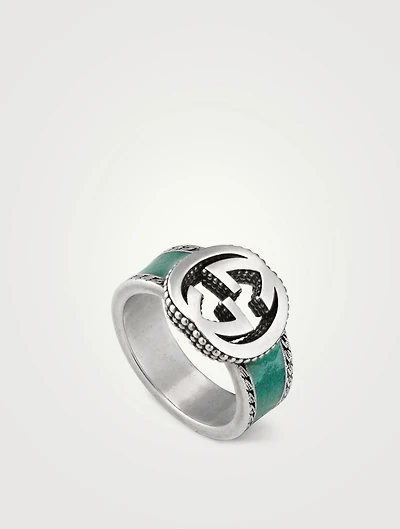 Interlocking G Sterling Silver Enamel Ring