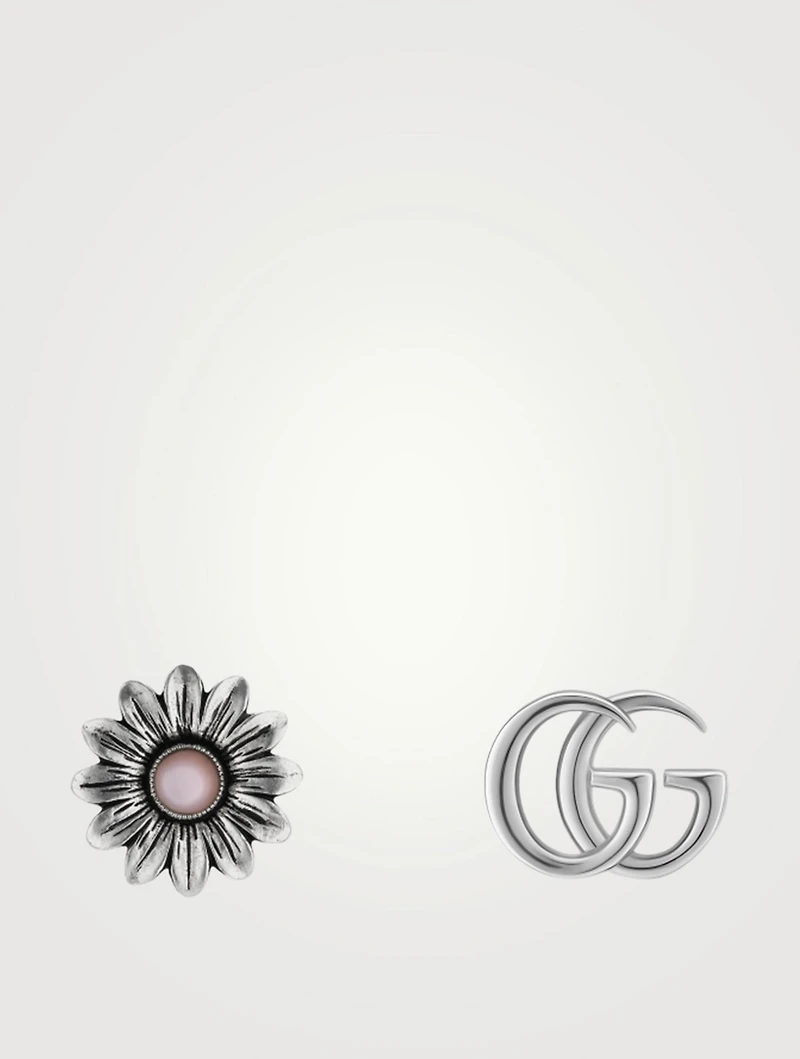Double G Flower Sterling Silver Stud Earrings With Mother-Of-Pearl