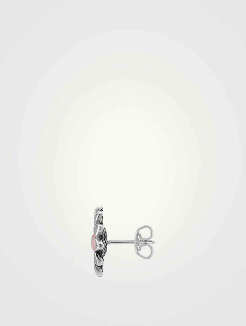 Double G Flower Sterling Silver Stud Earrings With Mother-Of-Pearl