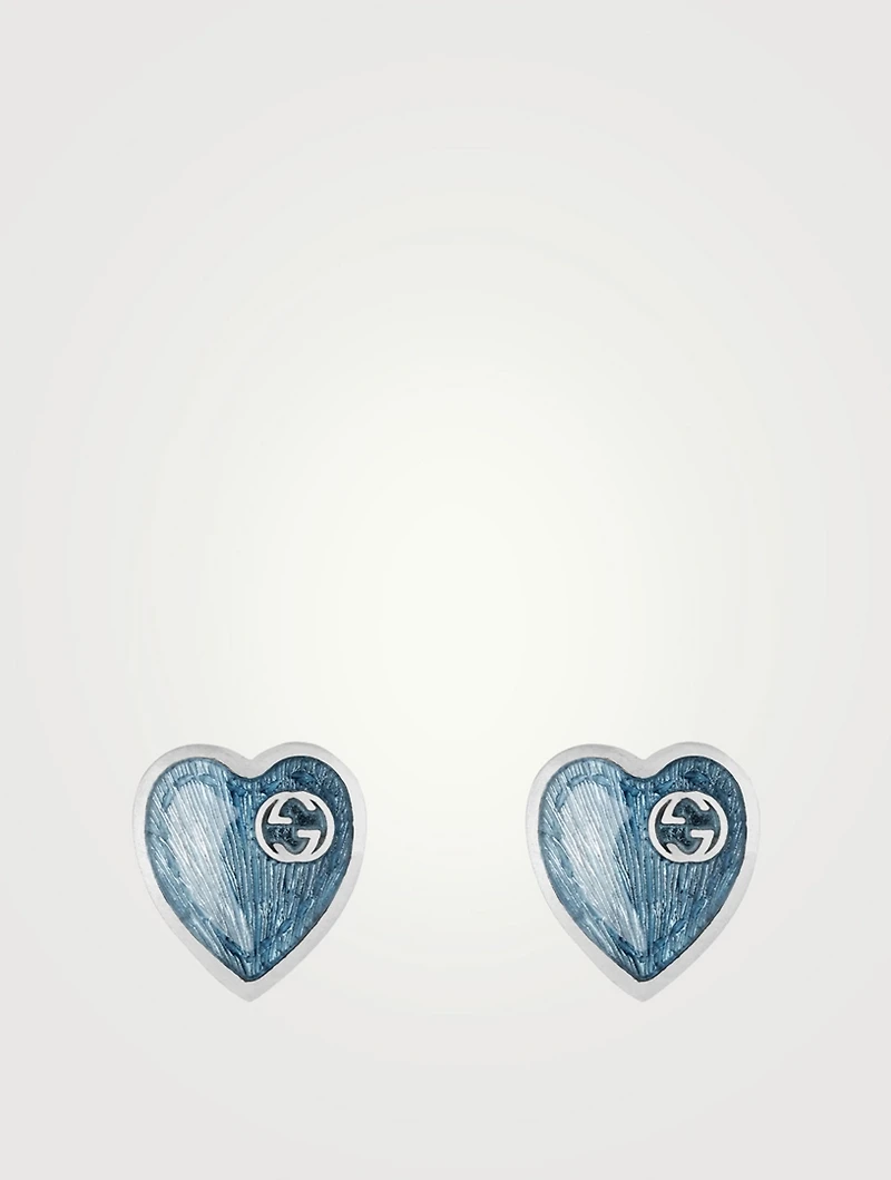 Interlocking G Sterling Silver Heart Earrings