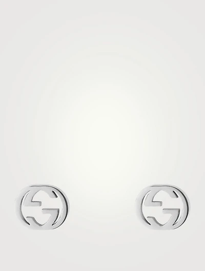 Interlocking G 18K White Gold Earrings