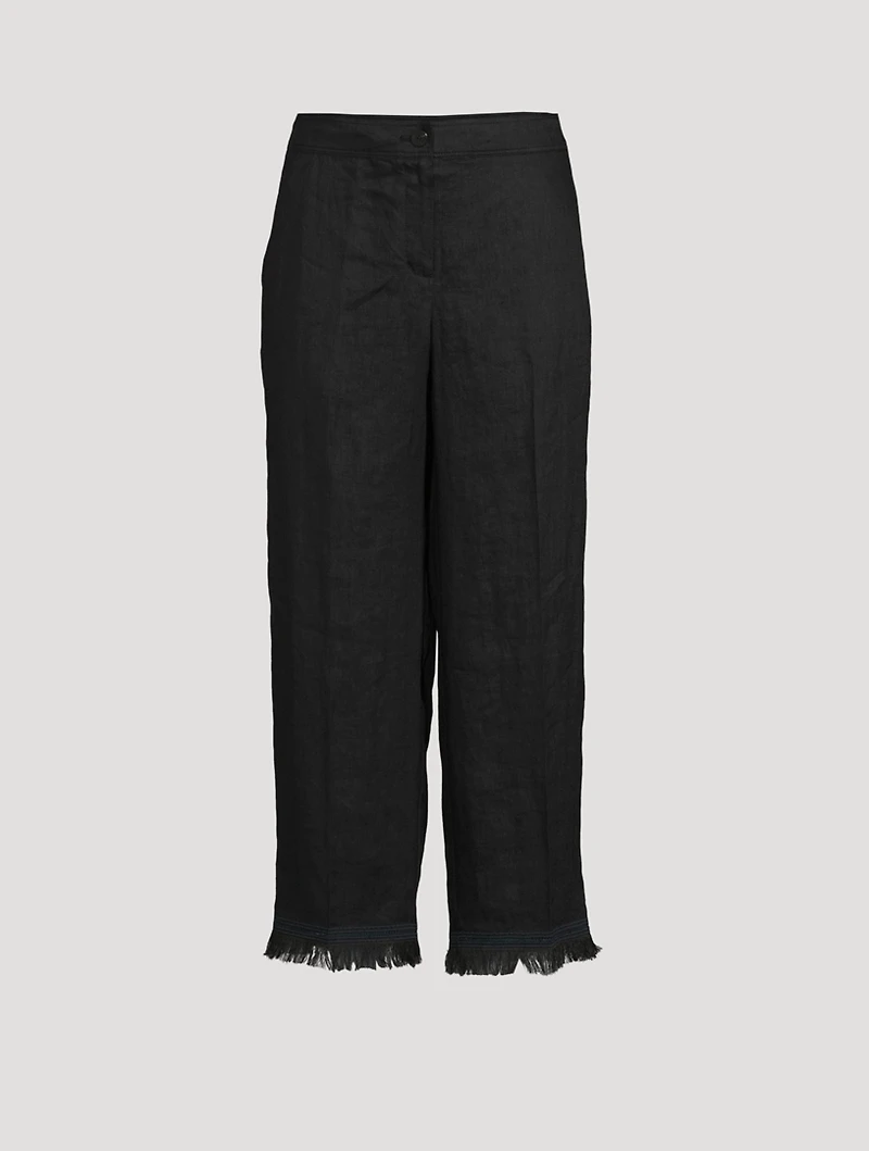 Linen Fringe Hem Pants