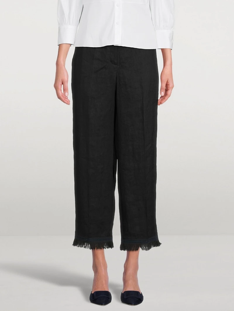 Linen Fringe Hem Pants